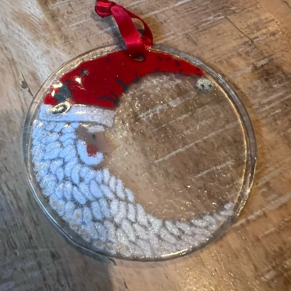 Santa Claus Glass Ornament with Red Ribbon